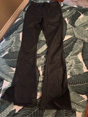 PrettyLittleThing Black Faux Leather Flare jeans
